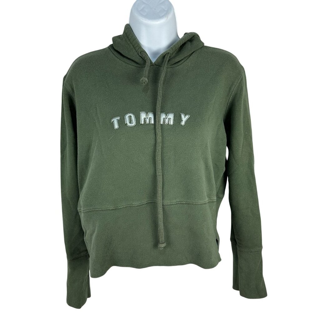 Tommy Jeans Womens Olive Green Hoodie Size Large Casual Pullover Sweatshirt